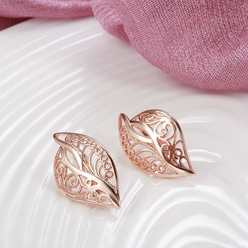 Luxus Damen Blatt Ohrringe 585 Roségold Ohrringe in kaltem Stil einfache3