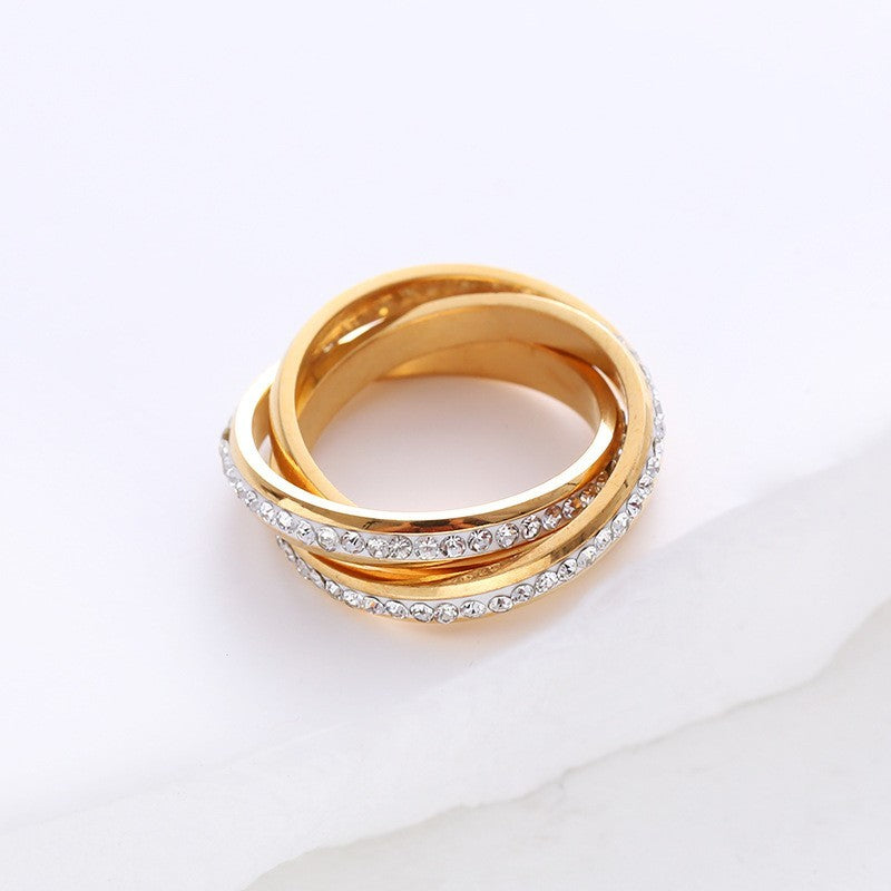 Damen Ring dreiteiligen Volldiamantringen Edelstahl Gold Silber, einzigartiges