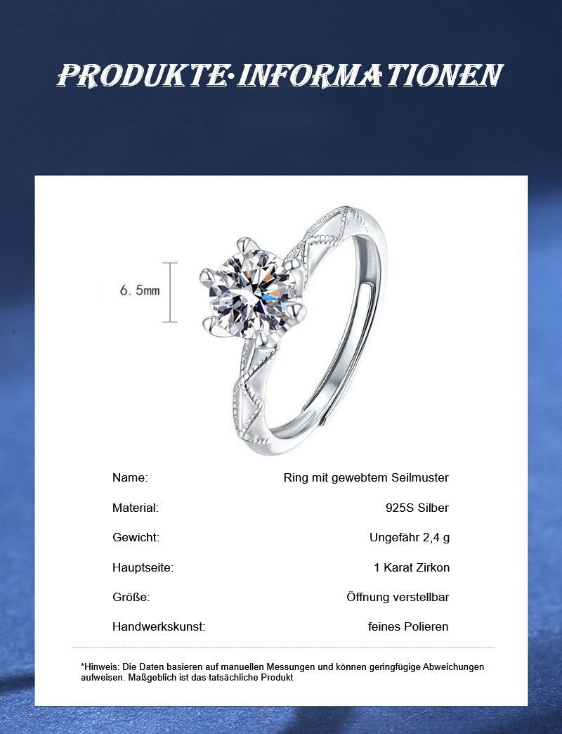 925S Silber Damen Ring, doppelseitiger Diamant1 Karat ZirkonRing, Luxusring4