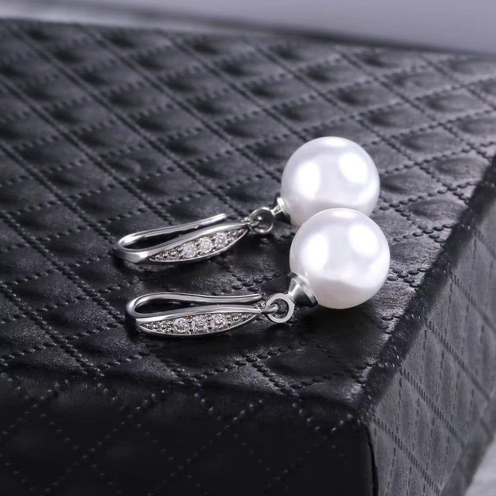 Damen Ohrringe 925 Silber versilbert. Frauen Ohrringe Zirkonia Ohrhänger Perle3