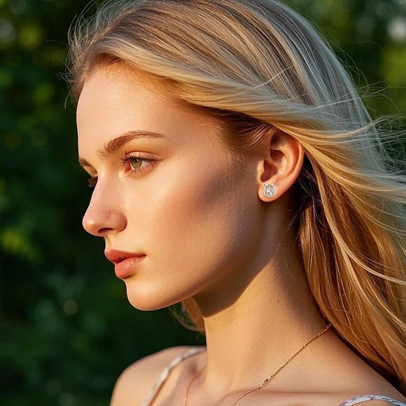 Damen Ohrringe Ohrstecker 925 Sterling Silber Hufeisen mit Pferdekopf1