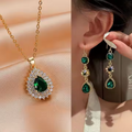 Damen Schmuckset 18 Karat vergoldet Halskette Ohrringe Kette Zirkonia Neu0