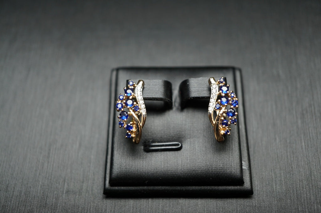 Luxus Damen Ohrringe Feder Blume Zirkon Blauen und Weißen in Roségold (vergolde1