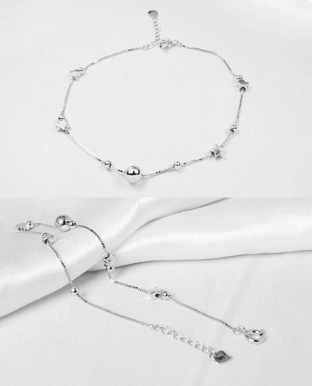 925er Sterling Silber-Fußkettchen mit Stern- und Mond Motiv3