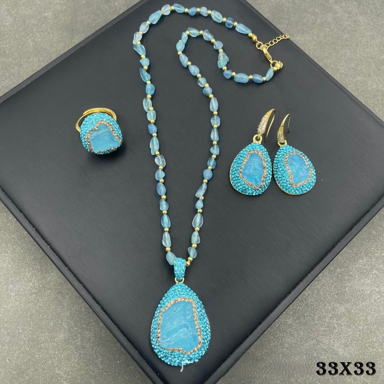 Set Natürlicher Edelstein Aquamarin Rohstein Set modische Persönlichkeit leichte0