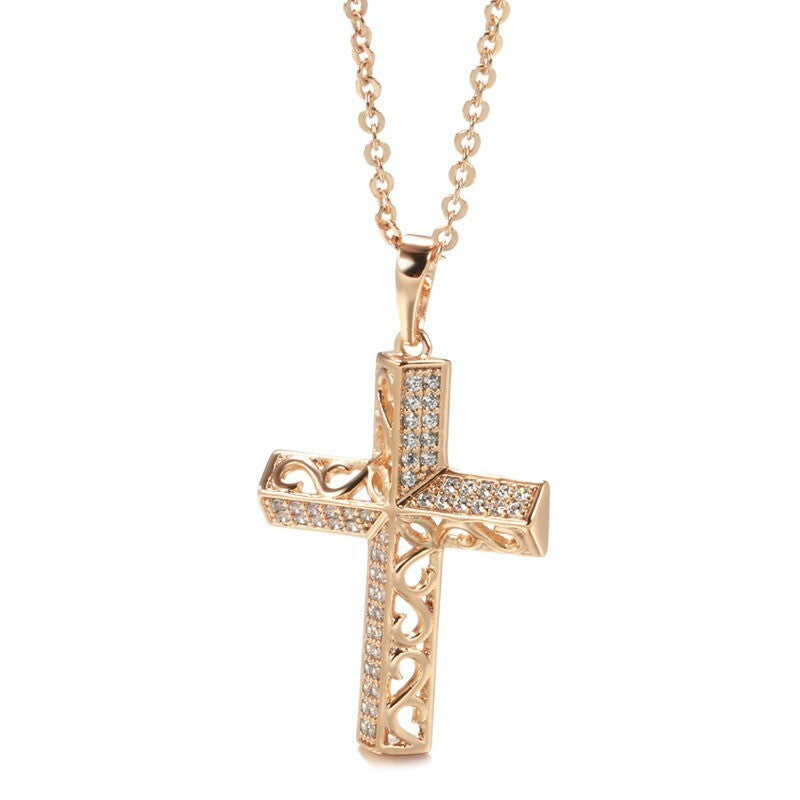 Luxus Kreuz Halskette mit Anhänger 585er Rosé Gold Walzgold Natürlicher Zirkon3