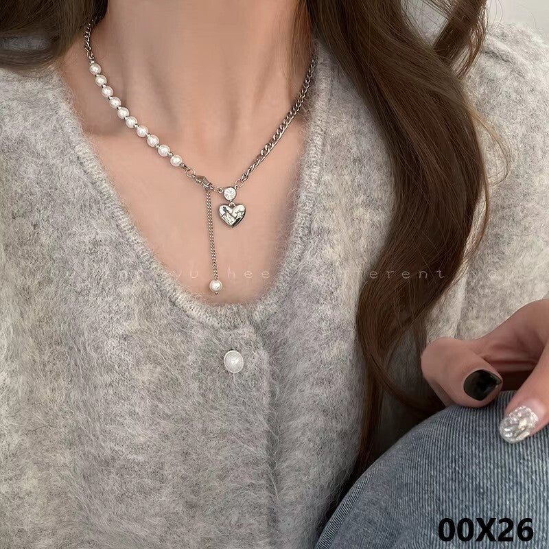 Mädchen Halskette Stil Bogen Amor Kristall Perle Perlen Ketten Choker4