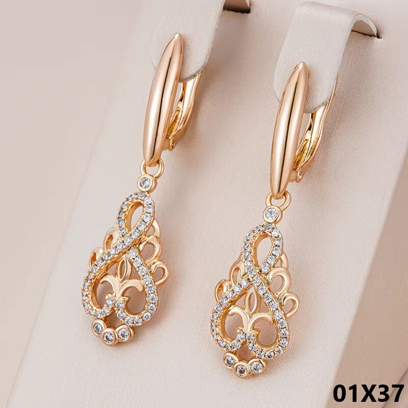 Kristall Blume Baumeln Ohrringe Frauen Natürliche Zirkon 585 Rose Gold0