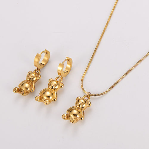 BärenOhrringSet Edelstahl Gold 18K kreativer und vielseitiger Schlangenknoch0