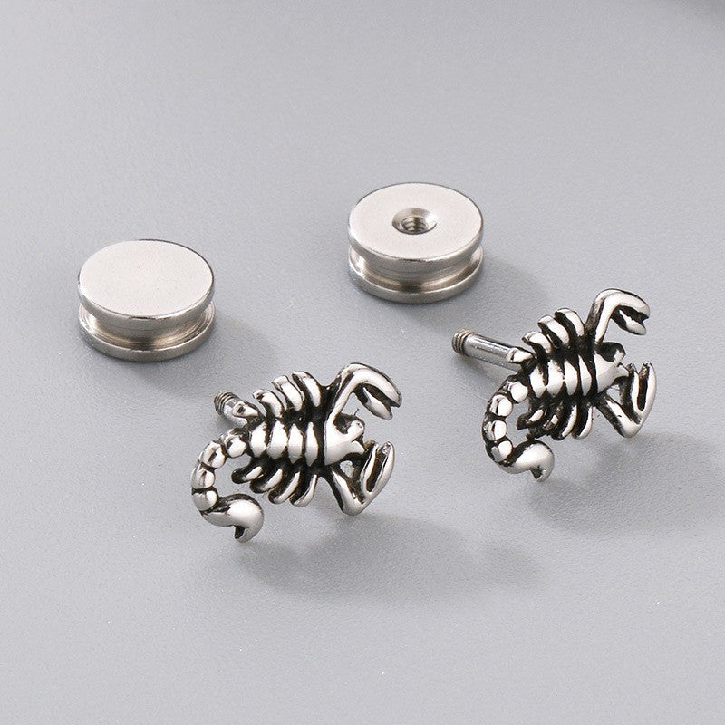 Herren Scorpion King Ohrstecker Ohrringe Edelstahl, Gotische Biker Punk, Schraub1