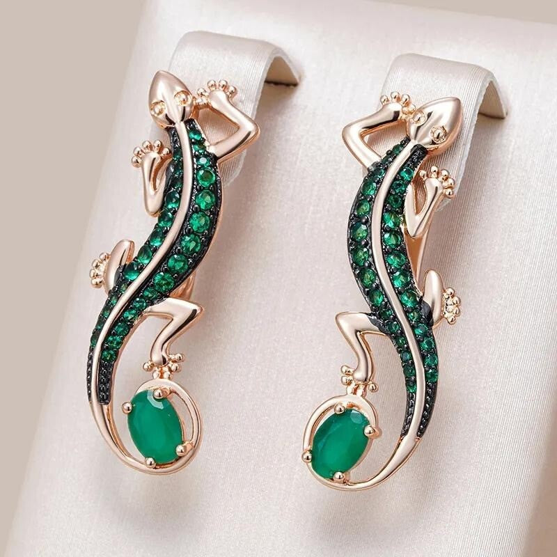 LuxusDamen Ohrringe Creolen Huggie 585 RG Rotgold Rosegold Smaragd grüner Zirko5