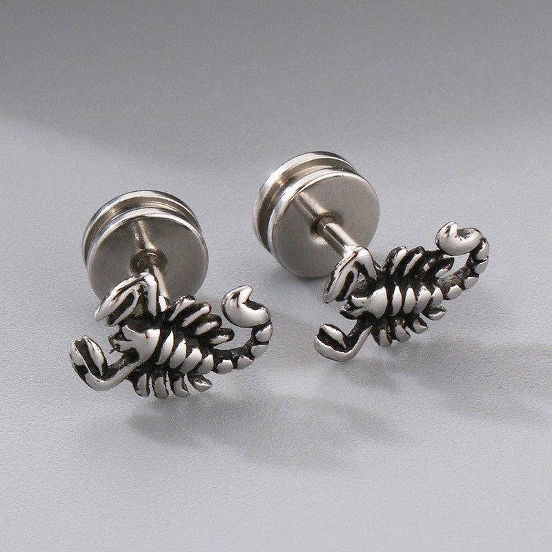 Herren Scorpion King Ohrstecker Ohrringe Edelstahl, Gotische Biker Punk, Schraub11