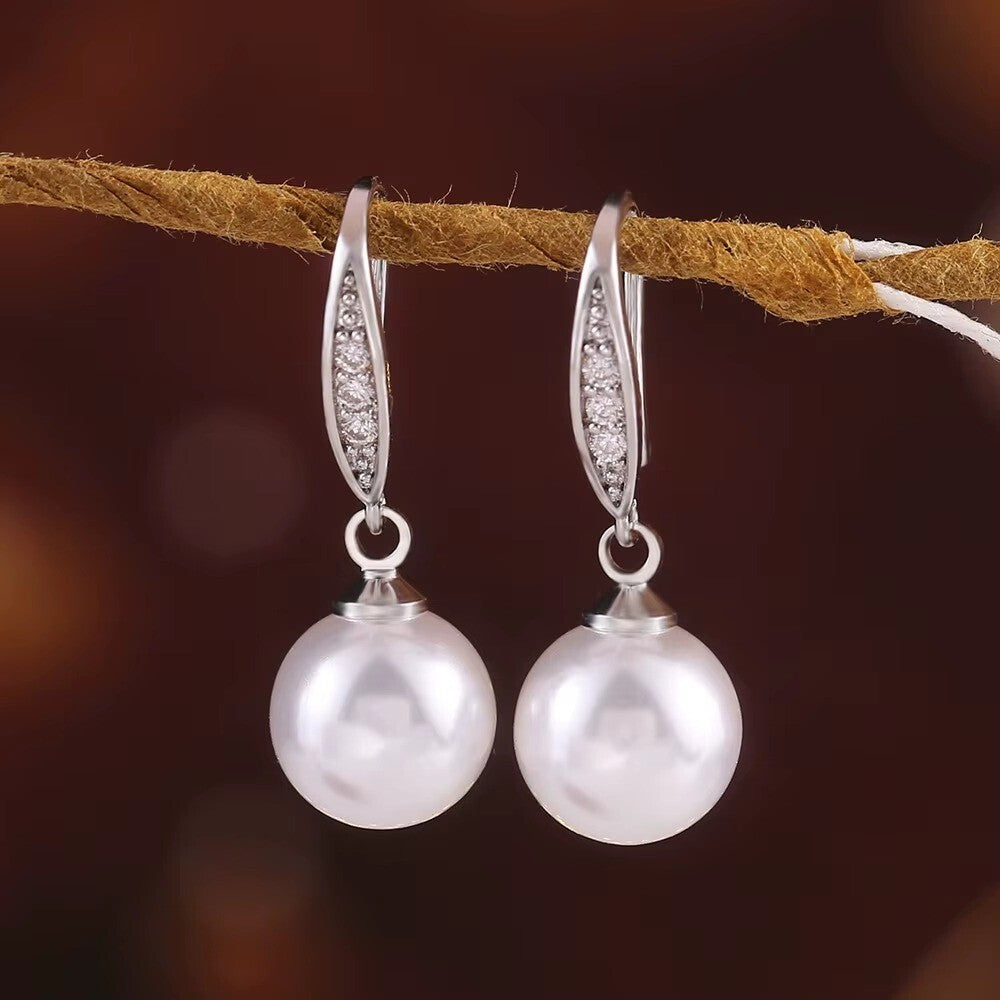 Damen Ohrringe 925 Silber versilbert. Frauen Ohrringe Zirkonia Ohrhänger Perle2