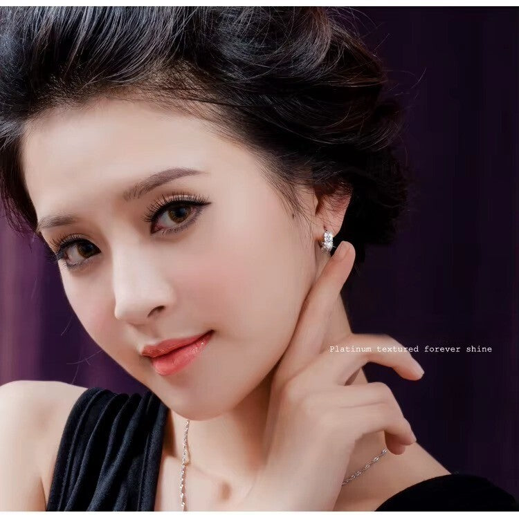 Damen Ohrringe Creolen 925 Sterling Silber Zweireihige Zirkon Hypoallergene Oh4