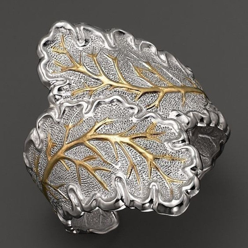 Damen Breiter Blatt Ring 925er versilber, GothicPunkBikerCocktailpartyStil6