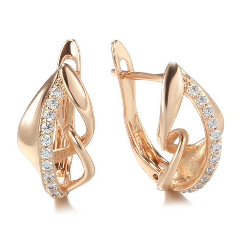 Luxus Ohrringe 585 Rolled Roségold überzogen MicroIntarsien Zirkon für Damen4