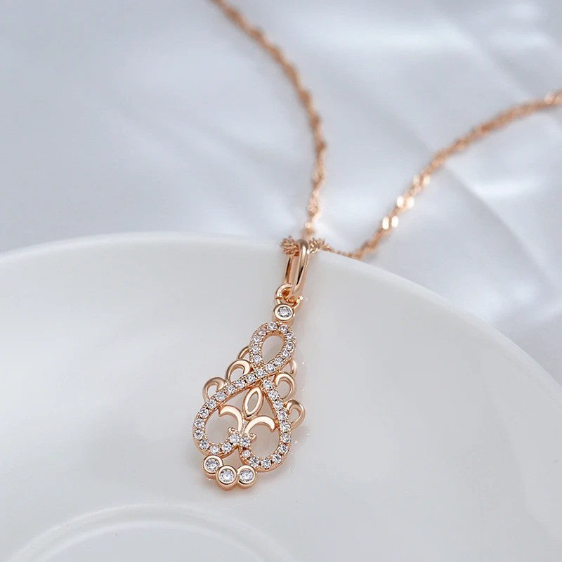 Luxus Damen Halskette mit Anhänger Blume 585er Rosé Gold Walzgold Natürlicher Zi7