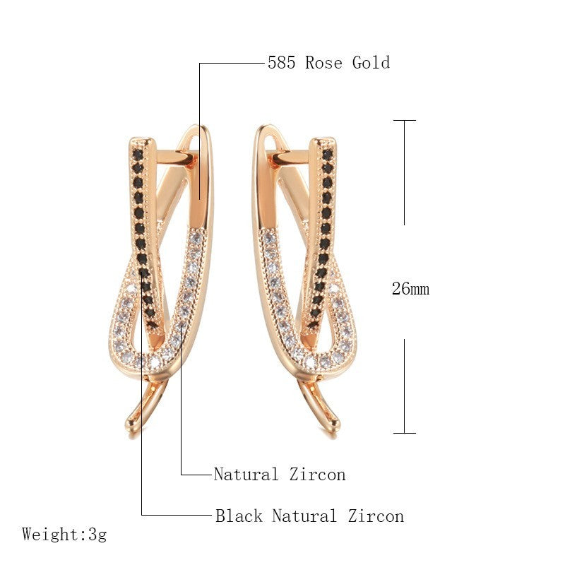 Luxus Damen Ohrringe 585RG Roségold ZweiTon Zirkon Ohrringe KreuzGrenze Schmuc11