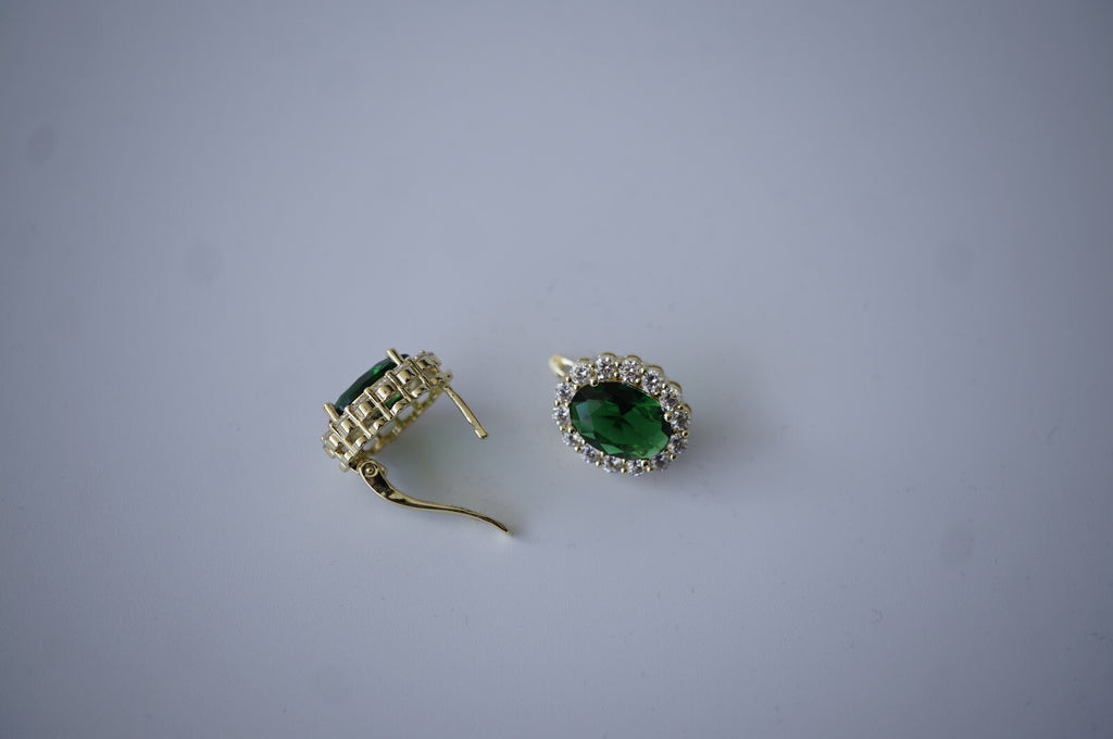 Luxus Ohrringe Creole mit BlumenDesign, oval, grüner Kristall Gold 14K vergold5
