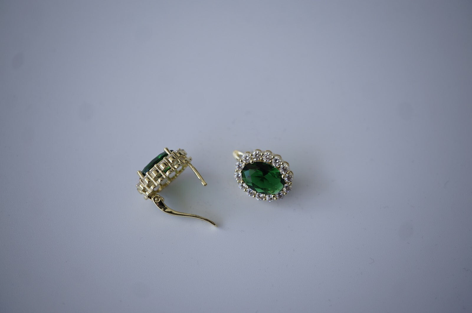 Luxus Ohrringe Creole mit BlumenDesign, oval, grüner Kristall Gold 14K vergold5