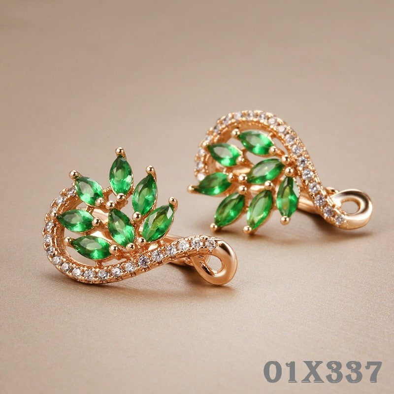 Luxus Damen Ohrringev 585 Rose Gold Zircon mit frischen Blumen und Grasmotiven10