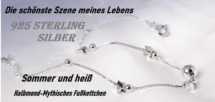 925er Sterling Silber-Fußkettchen, Damen-Fußkettchen mit Stern- und Mond Motiv0