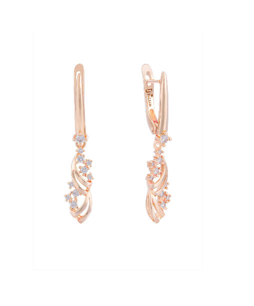 Damen Ohrringe Roségold (vergoldet) geschwungenen floralen ZirkoniaAkzenten – E19