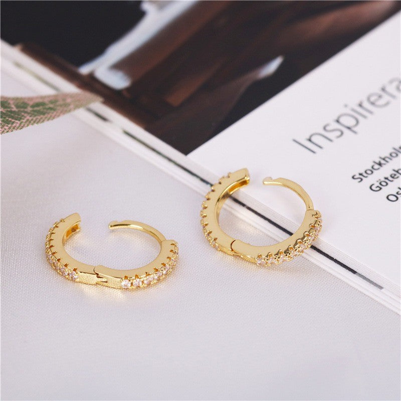 Kleinen Damen Ohrringe Creole Runden Gold vergoldet Mit Zirkonia Für Damen1
