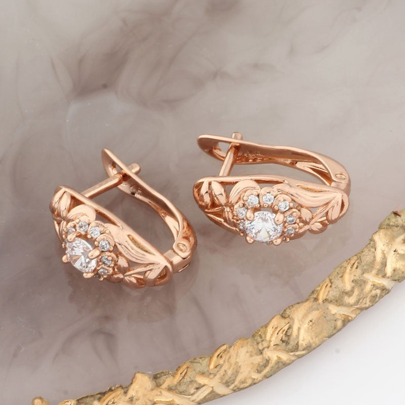 Damen Ohrringe 585 Rose Gold Zirkon, Elegante Ohrringe aus mikrobemaltem Kupfer5