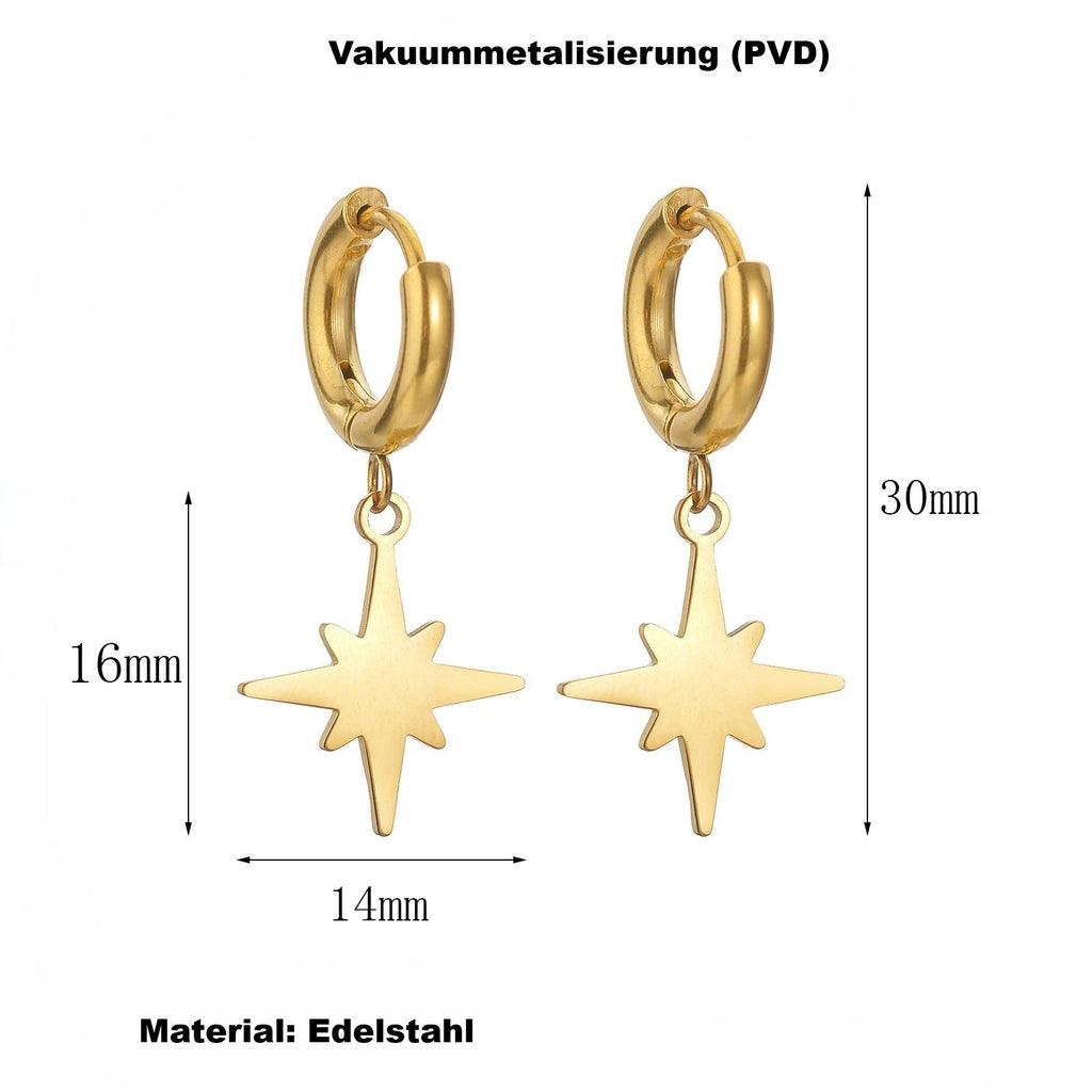 Damen Ohrringe Creole 18K Gold Titanstahl Achtzackiger Stern einfache Sommer-ni4