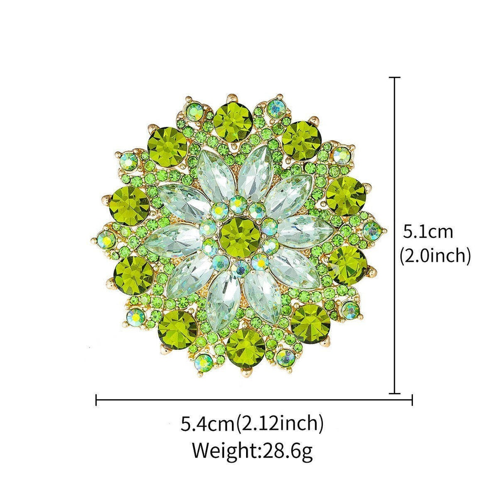 Grüne Strasssteine Sonnenblumen Damen Brosche2