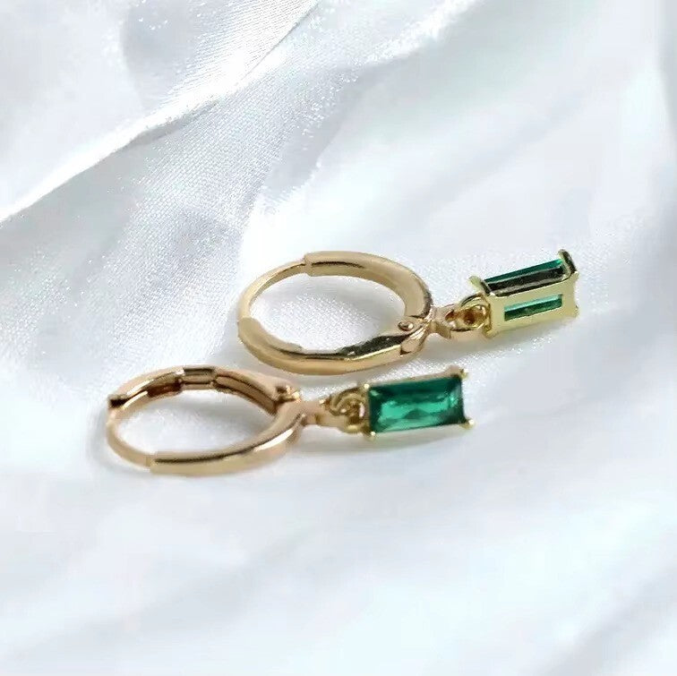 Luxus Ohrringe Creole Zirkonia grüner Kristall Gold 18K vergoldet minimalistis4