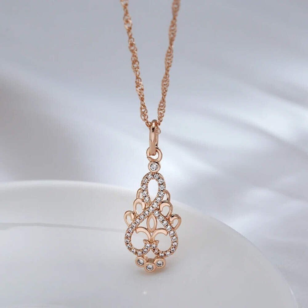Damen Halskette Blume Anhänger 585er Roségold vergoldet mit Zirkonia2