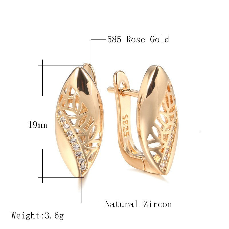 Damen Ohrringe Rosé Gold 585RG MicroIntarsien Natürlich Zirkon Schmuck Geschenk1