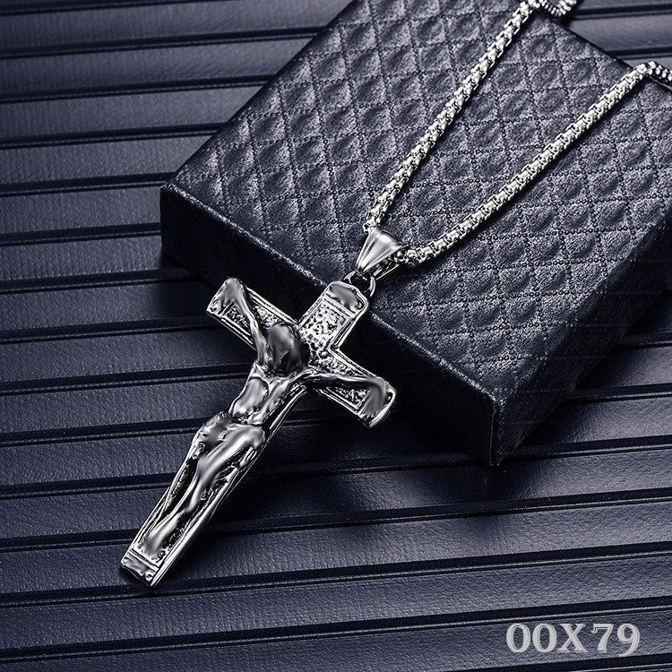 Herren Halskette versilbert Christus Jesus Kreuz Kruzifix Edelstahl Anhänger0