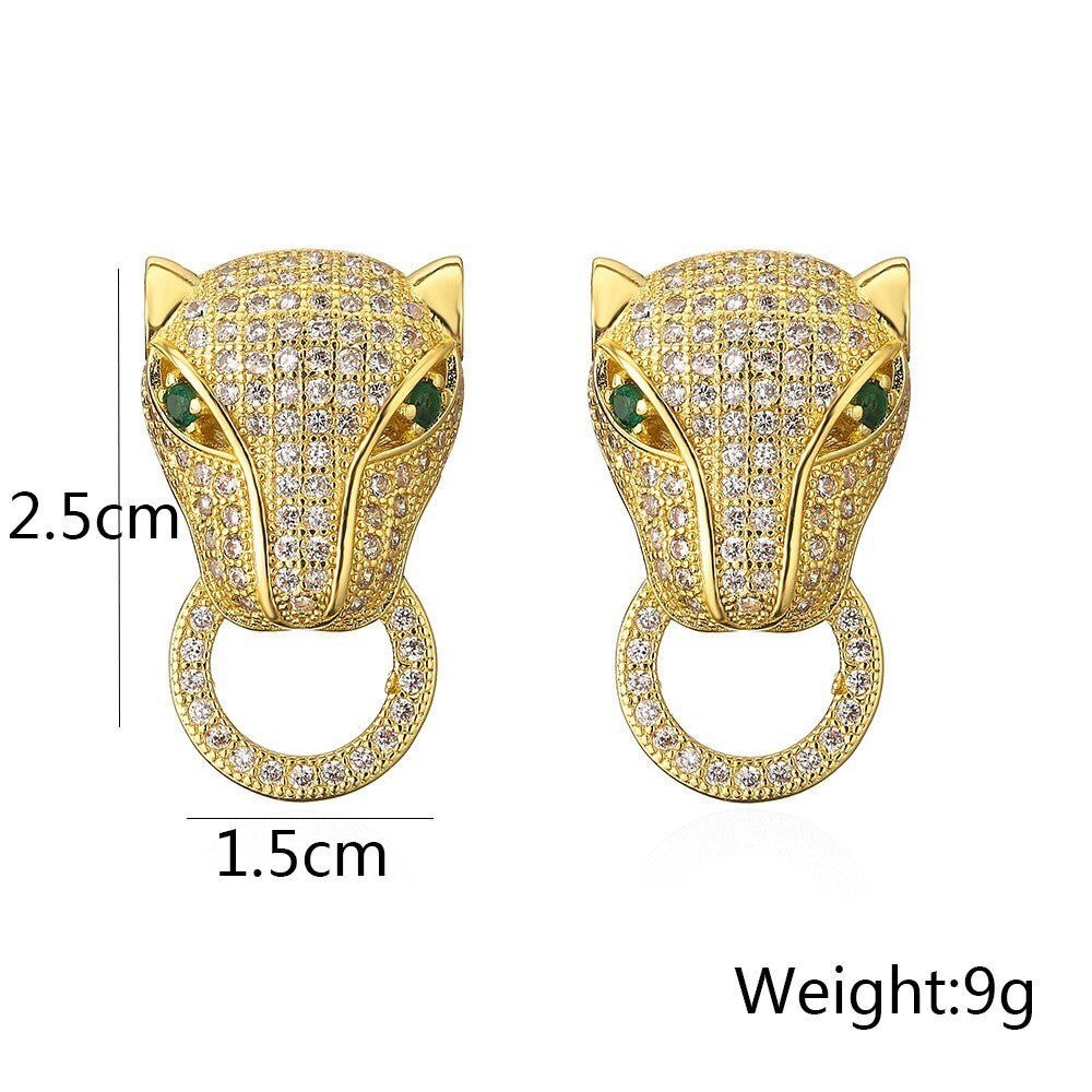 Schöne Damen Ohrringe Ohrstecker 18 Karat GoldLeopardenkopfZirkonOhrringe4