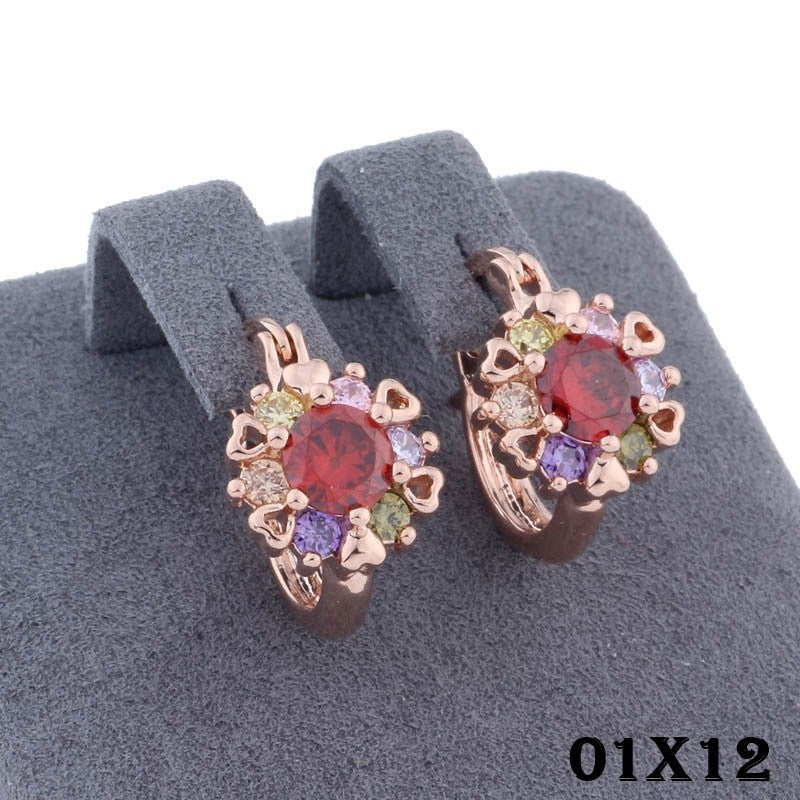 Damen Ohrringe Creolen Zirkonia Kristall Rot 585 Rolled Roségold Damen0