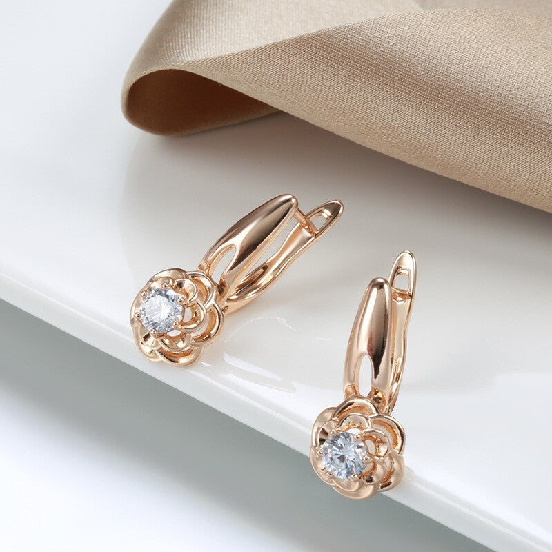 LuxusDamen Ohrringe Blumen 585 Rolled Roségold überzogen Weiß Zirkon für Damen7