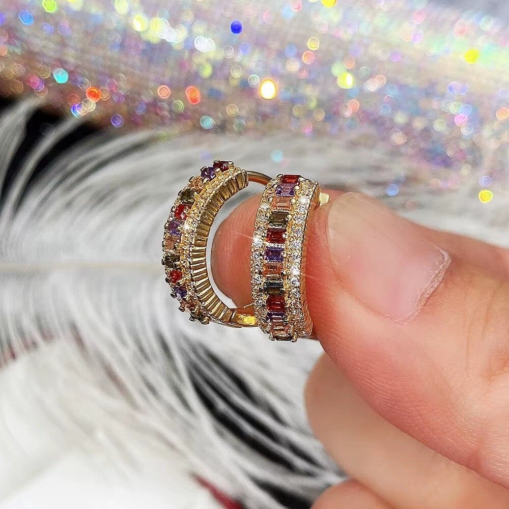 Ohrringe Creole 14K Gold Überzogene farbig Zirkon Huggie Hoop Schmuck Bunte3