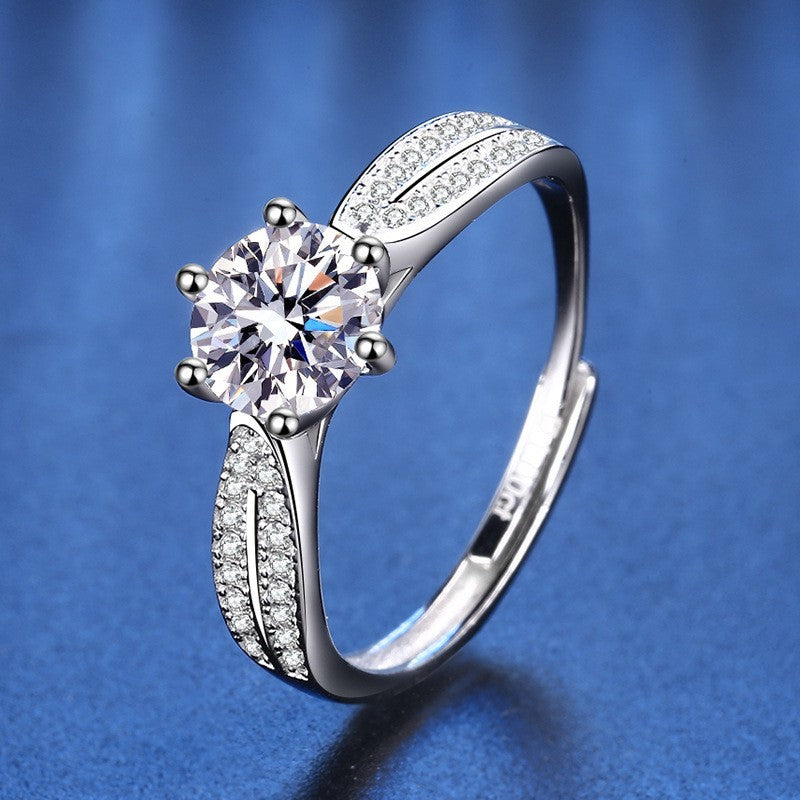 925er Sterlingsilber Damen Ring, 1Karat Zirkon, Star QueenRing offener Diamant1