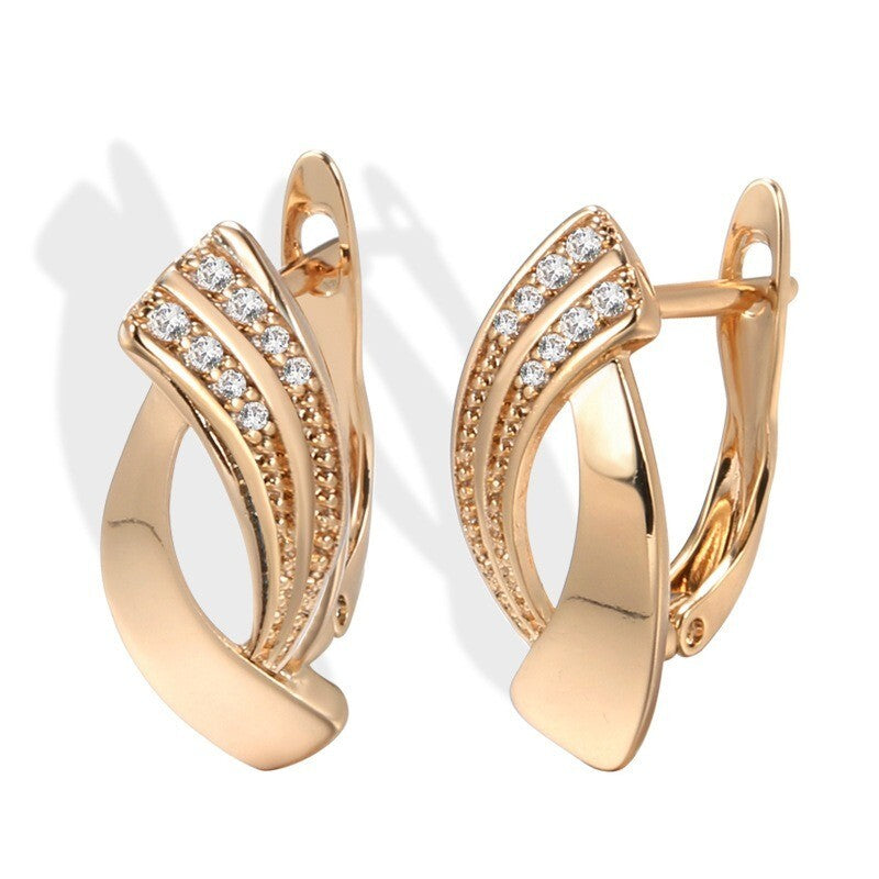 Luxus Damen Ohrringe Creole weibliche 585 rose gold zirkon geometrische Ohrring6