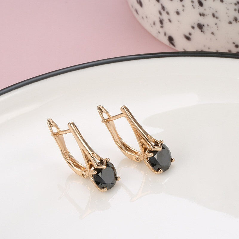 Luxus Damen Ohrringe Schwarze Natürliche Zirkon Clips Ohrringe für Frauen Trend4
