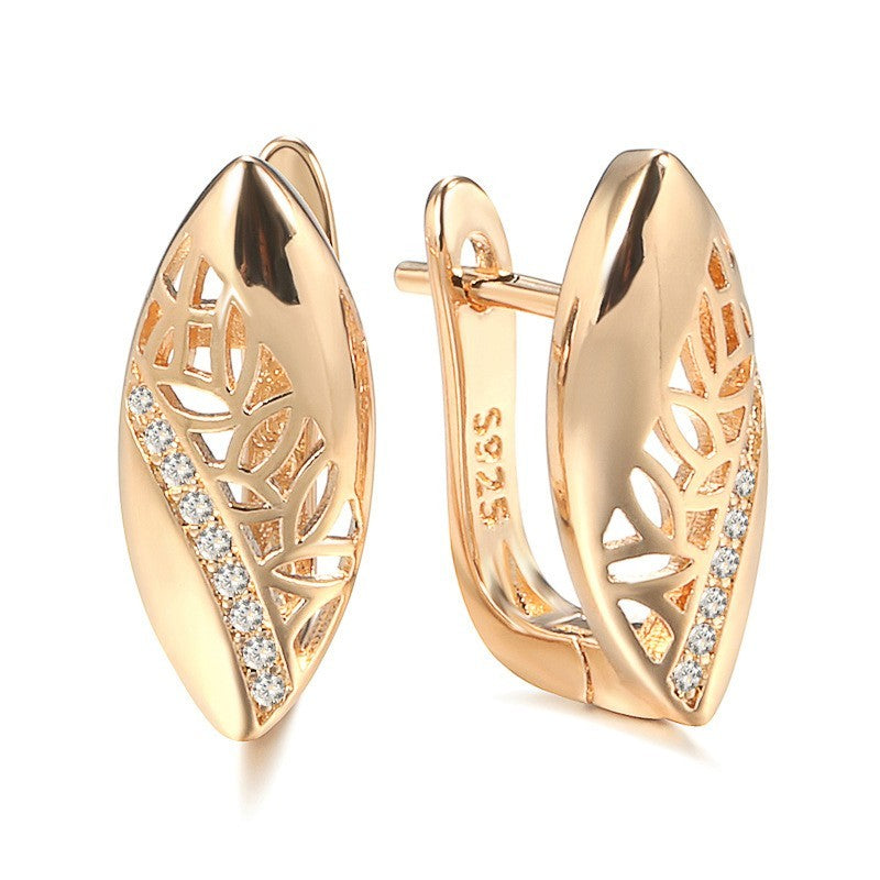 Damen Ohrringe Rosé Gold 585RG MicroIntarsien Natürlich Zirkon Schmuck Geschenk4