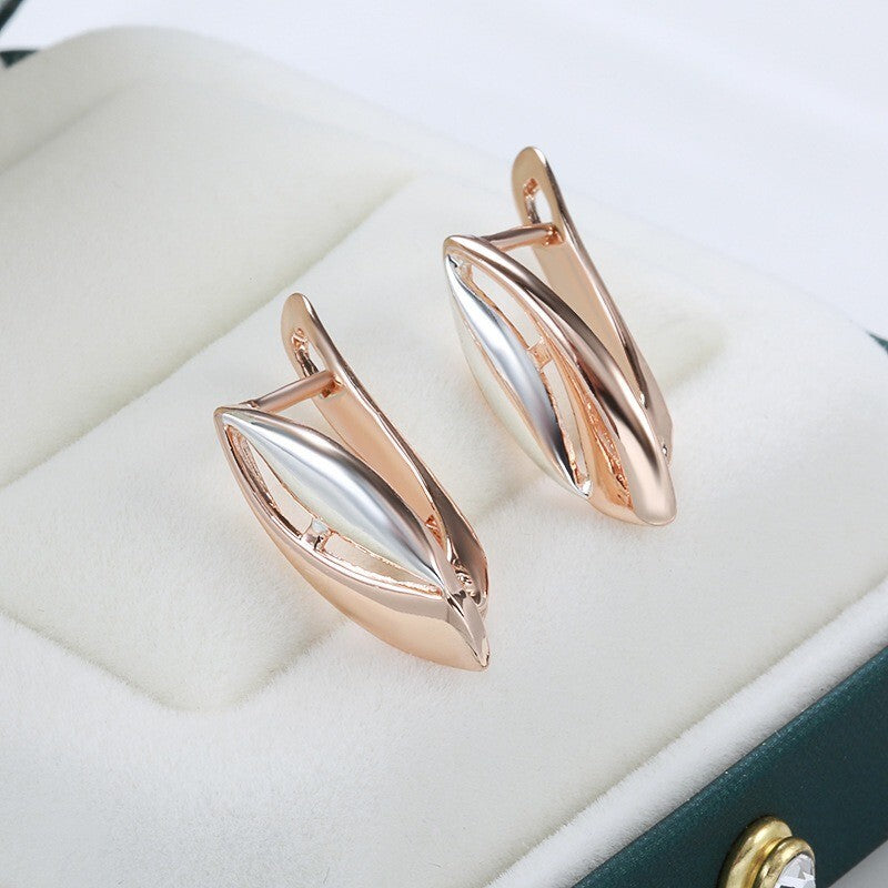 Luxus Damen Ohrringe 585RG  Rose Gold Zweifarbige Pfirsichherzohrringe8