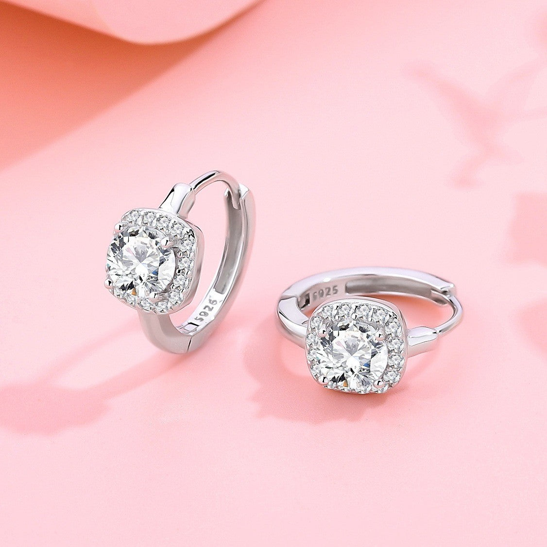 925S Silber Damen Ohrringe Creole, funkelnde quadratische Diamantohrringe,Zirkon0