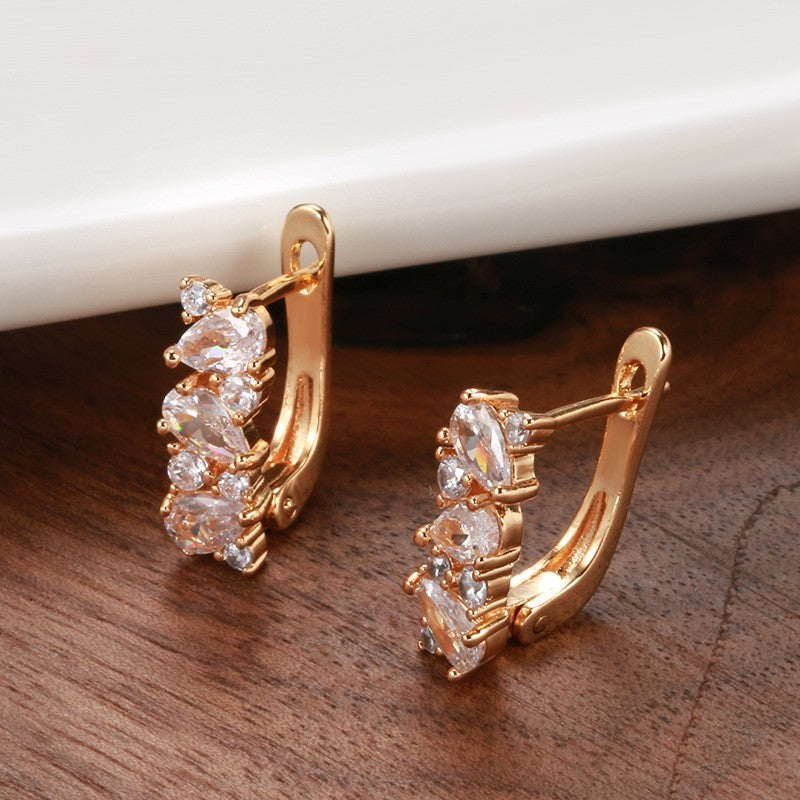 Damen Ohrringe 585 Roségold überzogen voller Zirkon Tropfen Luxus romantische1