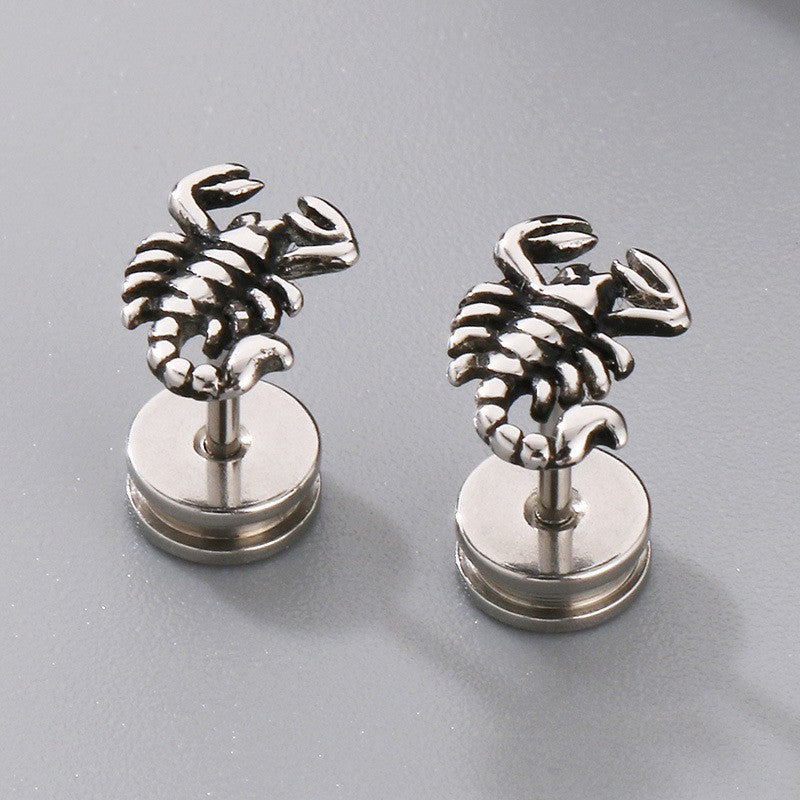 Herren Scorpion King Ohrstecker Ohrringe Edelstahl, Gotische Biker Punk, Schraub6