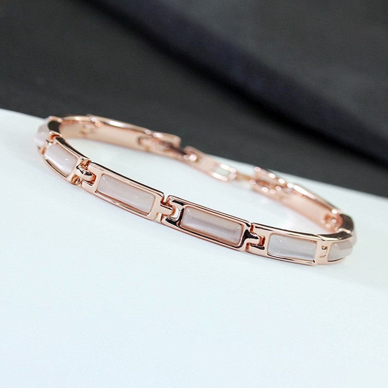 Damen Armband mit Katzenaugenstein in Roségold Messing vergoldet schlichtes 19cm7