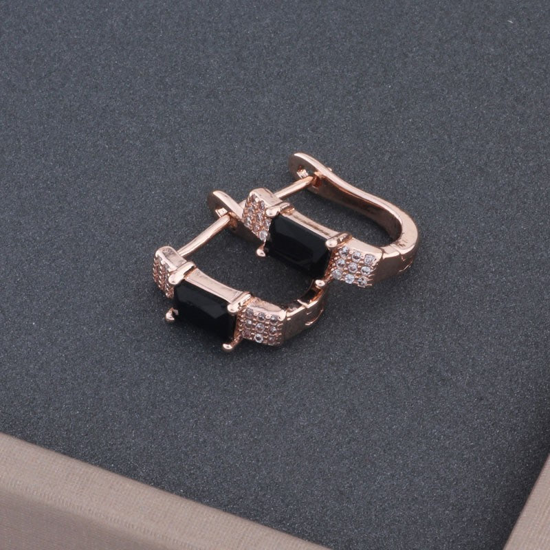 Luxus Damen Ohrringe vergoldet Gold schwarze rechteckige Zirkon Design11