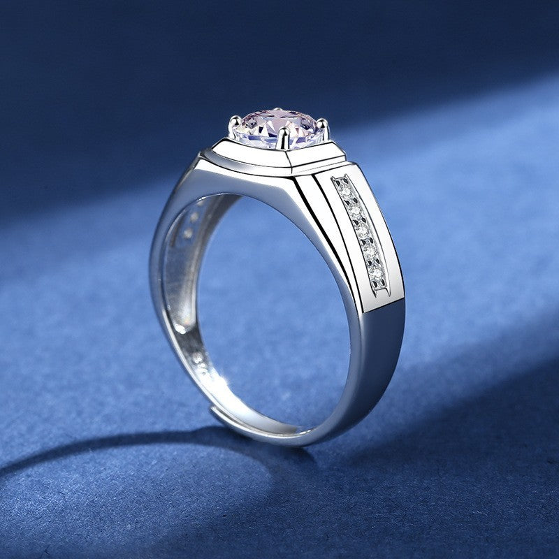 Herren Ring 925 Sterling Silber 1 Karat Zirkonia Ehering stilvoll verstellbar3